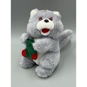 Soft Things Christmas Squirrel Chipmunk Bear Gray Plush In Santa Hat 9” Vintage